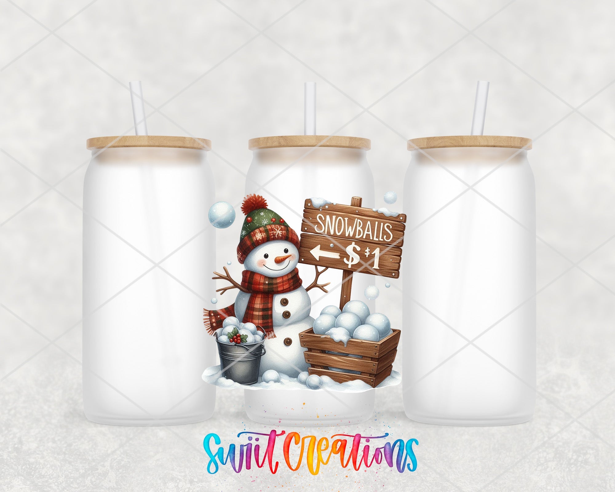 a couple of bottles with a snowman on them