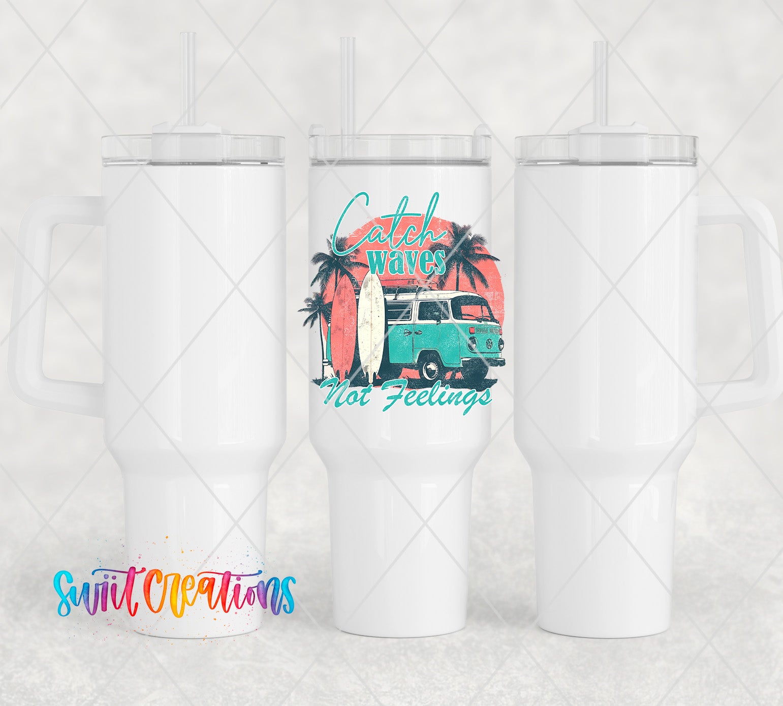 a couple of white coffee mugs sitting next to each other