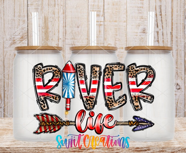 two coffee mugs with the words river life painted on them