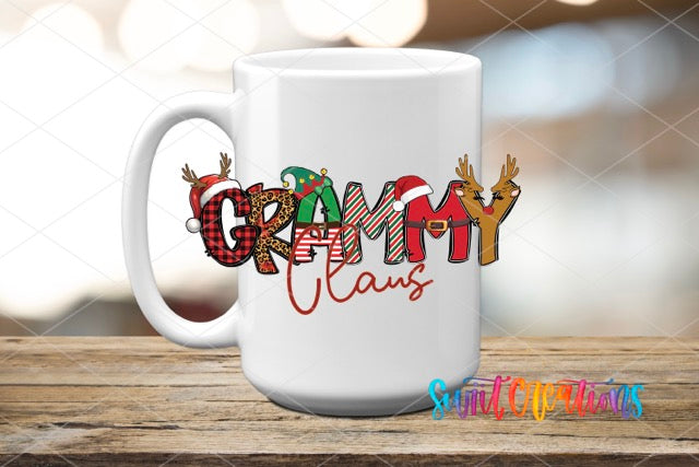 a white coffee mug with the word granny on it