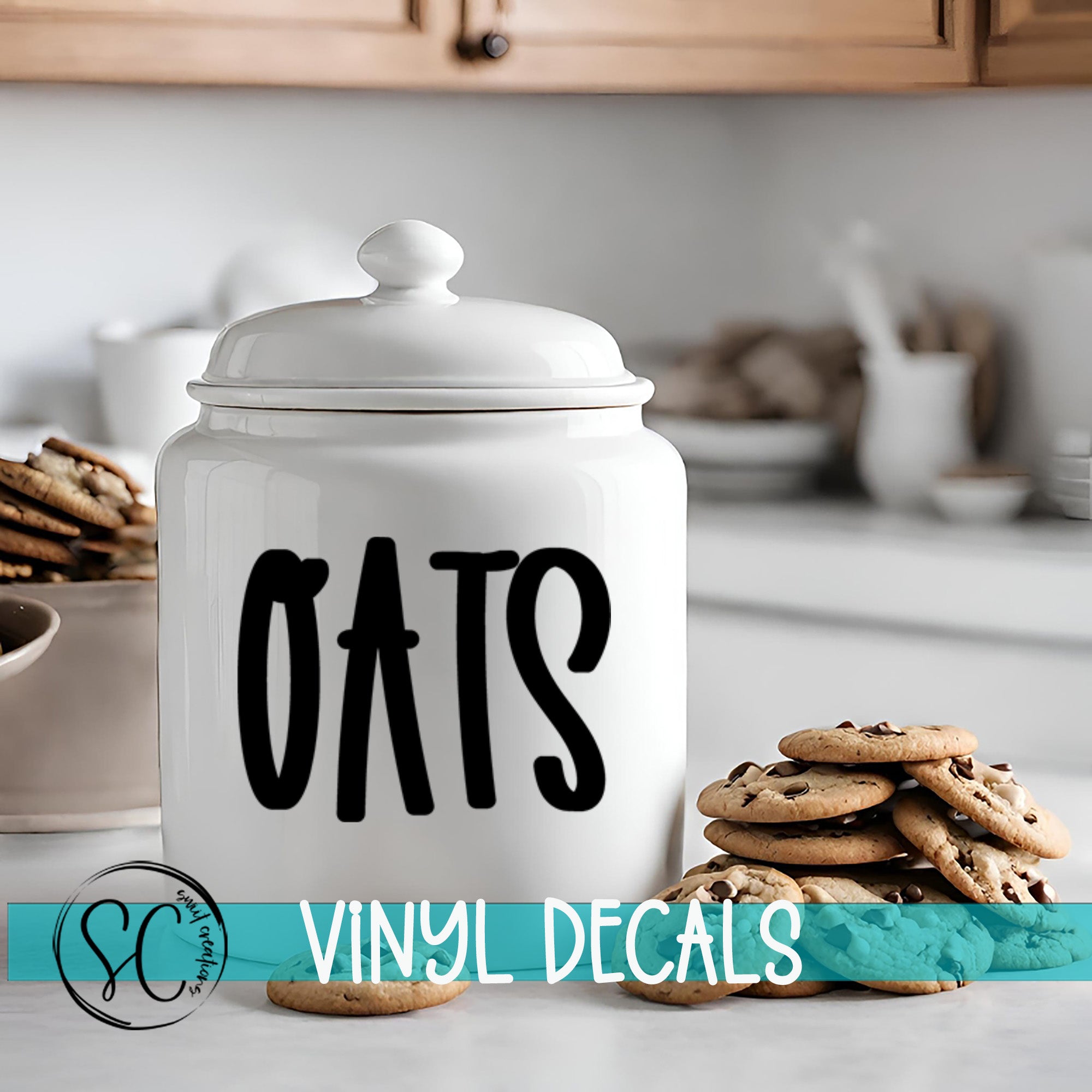 a cookie jar with the word oats on it