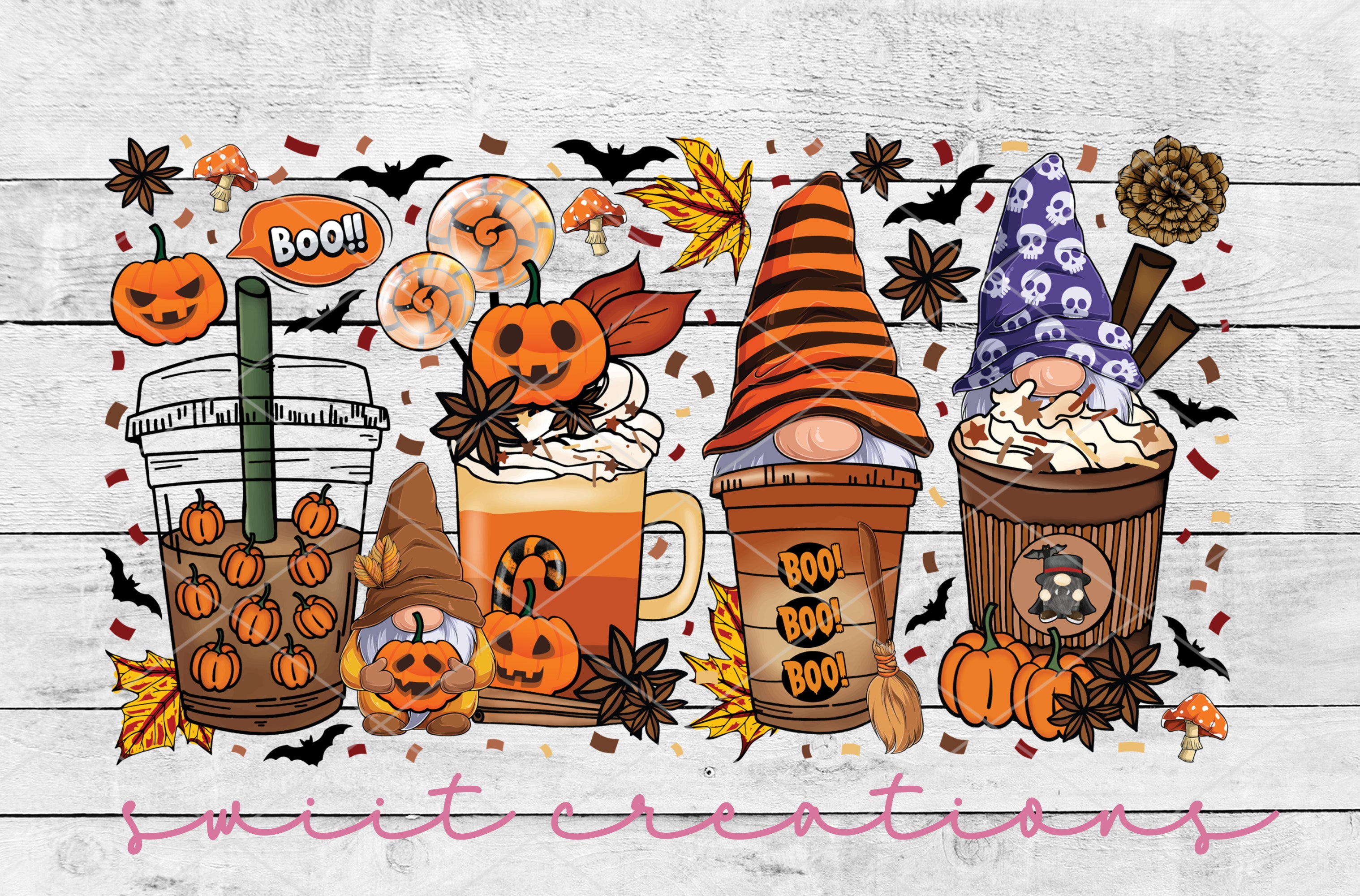 a halloween scene with pumpkins, jack - o'- lanterns, and a