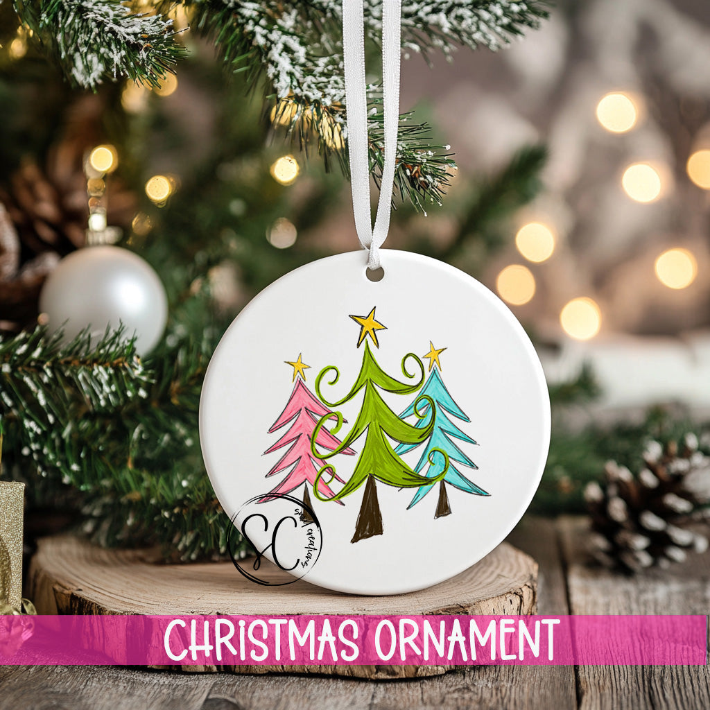 a christmas ornament hanging from a christmas tree