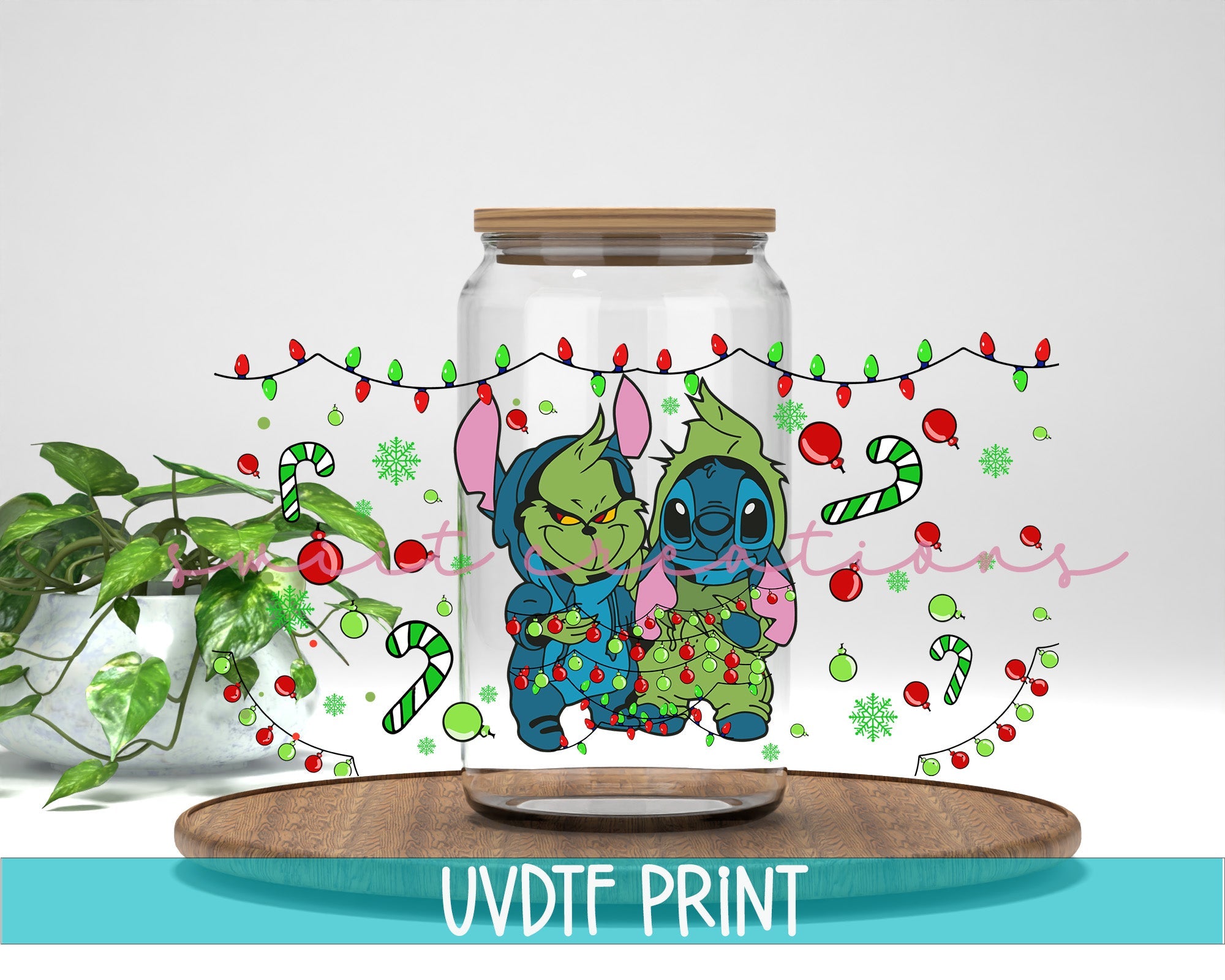 a glass jar with a picture of two cartoon characters