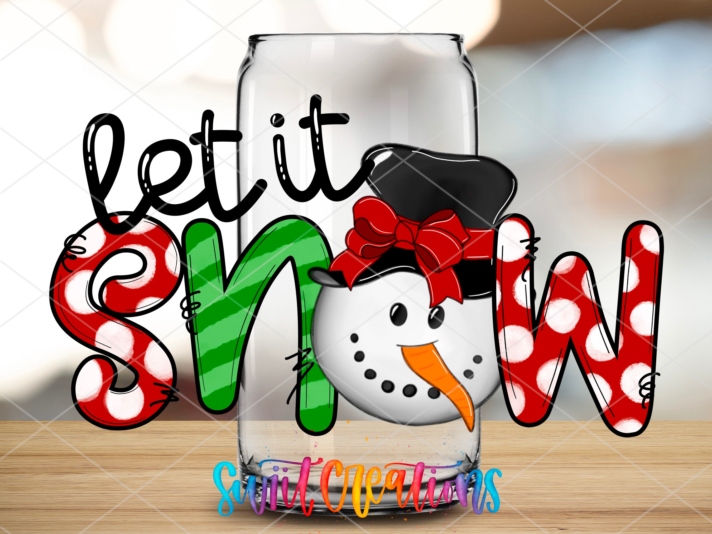 a glass with a snowman in a top hat