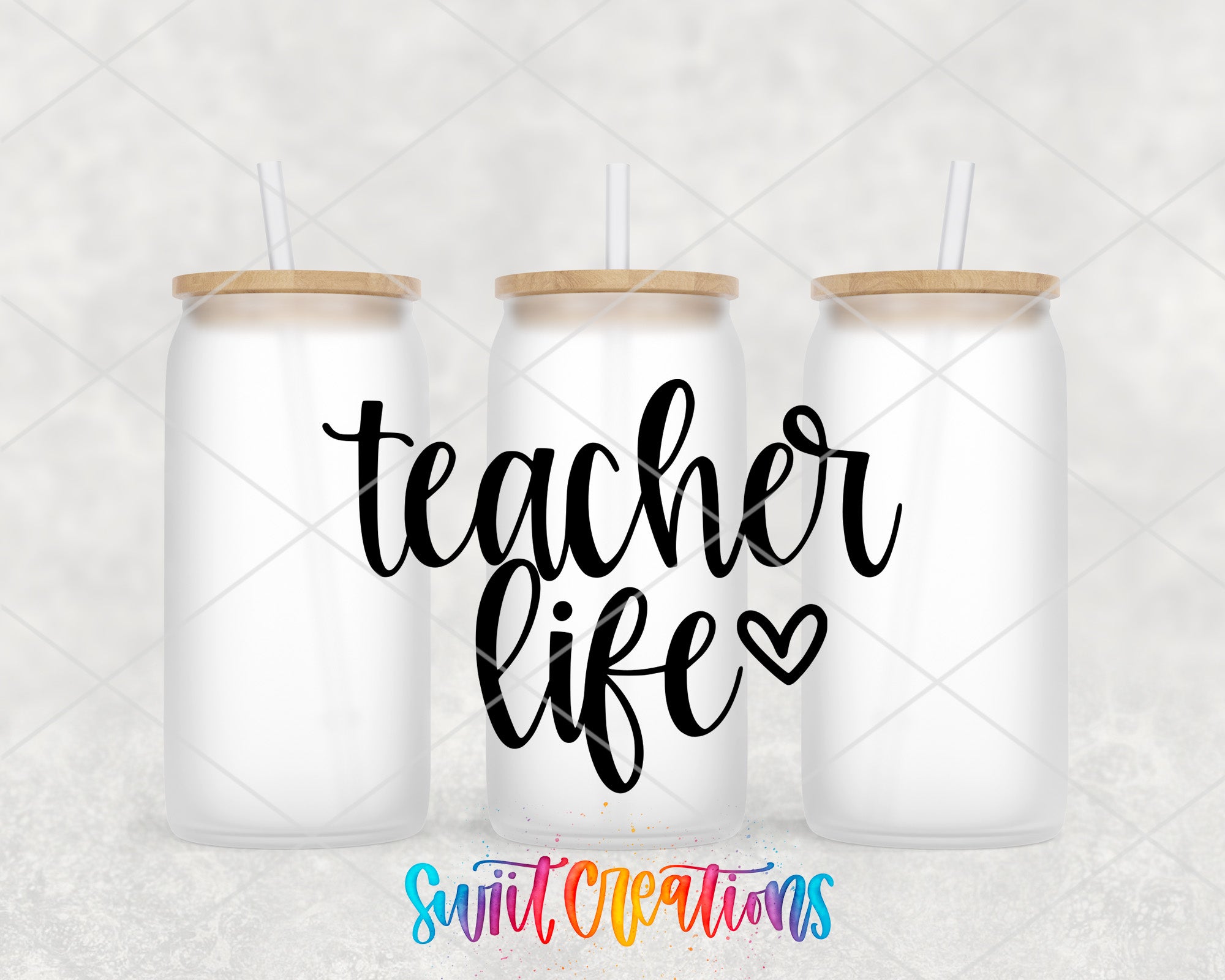 two white mason jars with the words teacher life painted on them