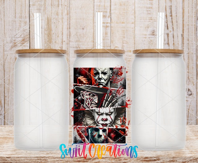 two white tumblers with a picture of two clowns on them