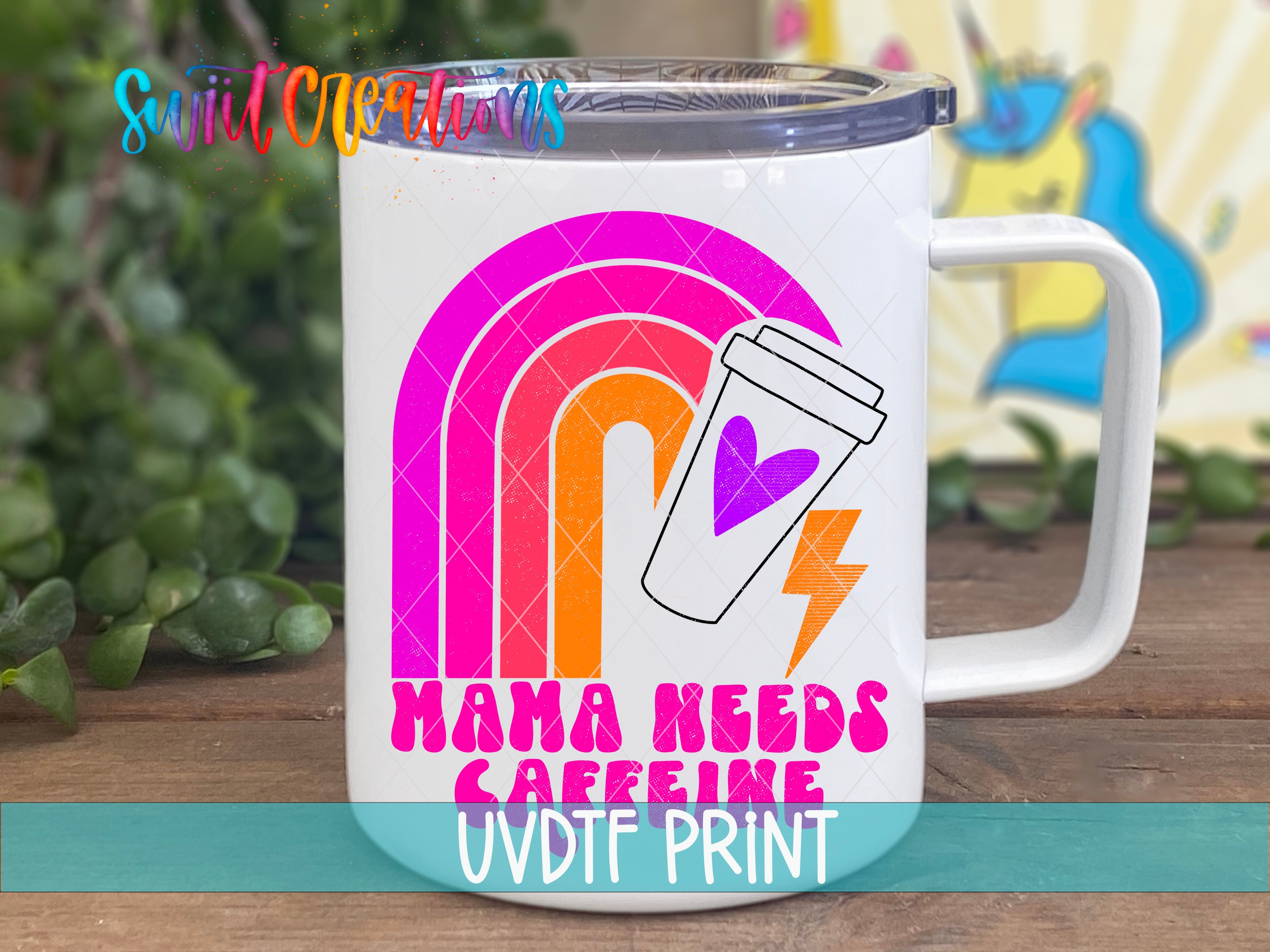 a white coffee mug with the words mama needs a coffee print on it