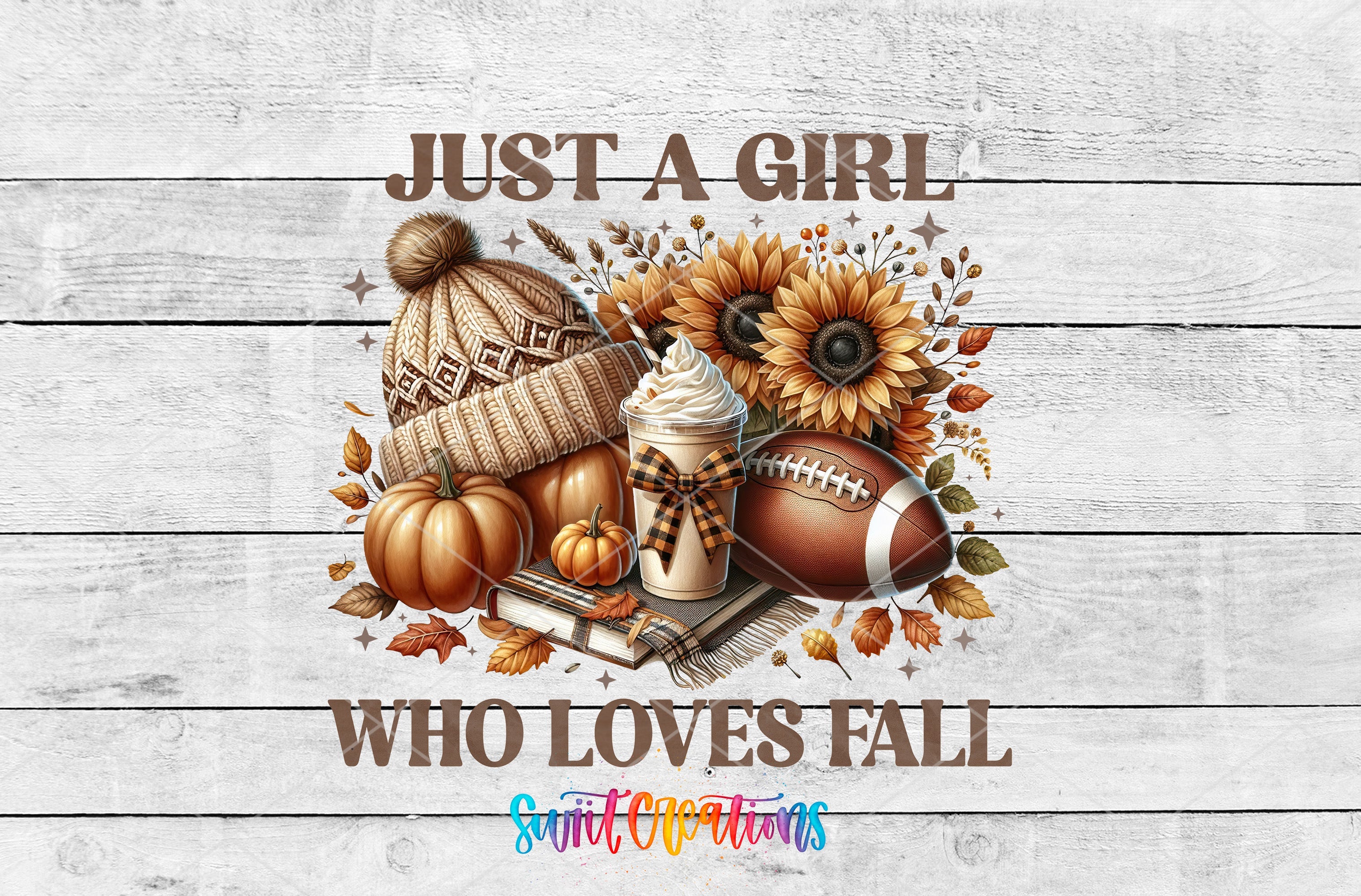 a wooden background with a football, sunflowers and a hat