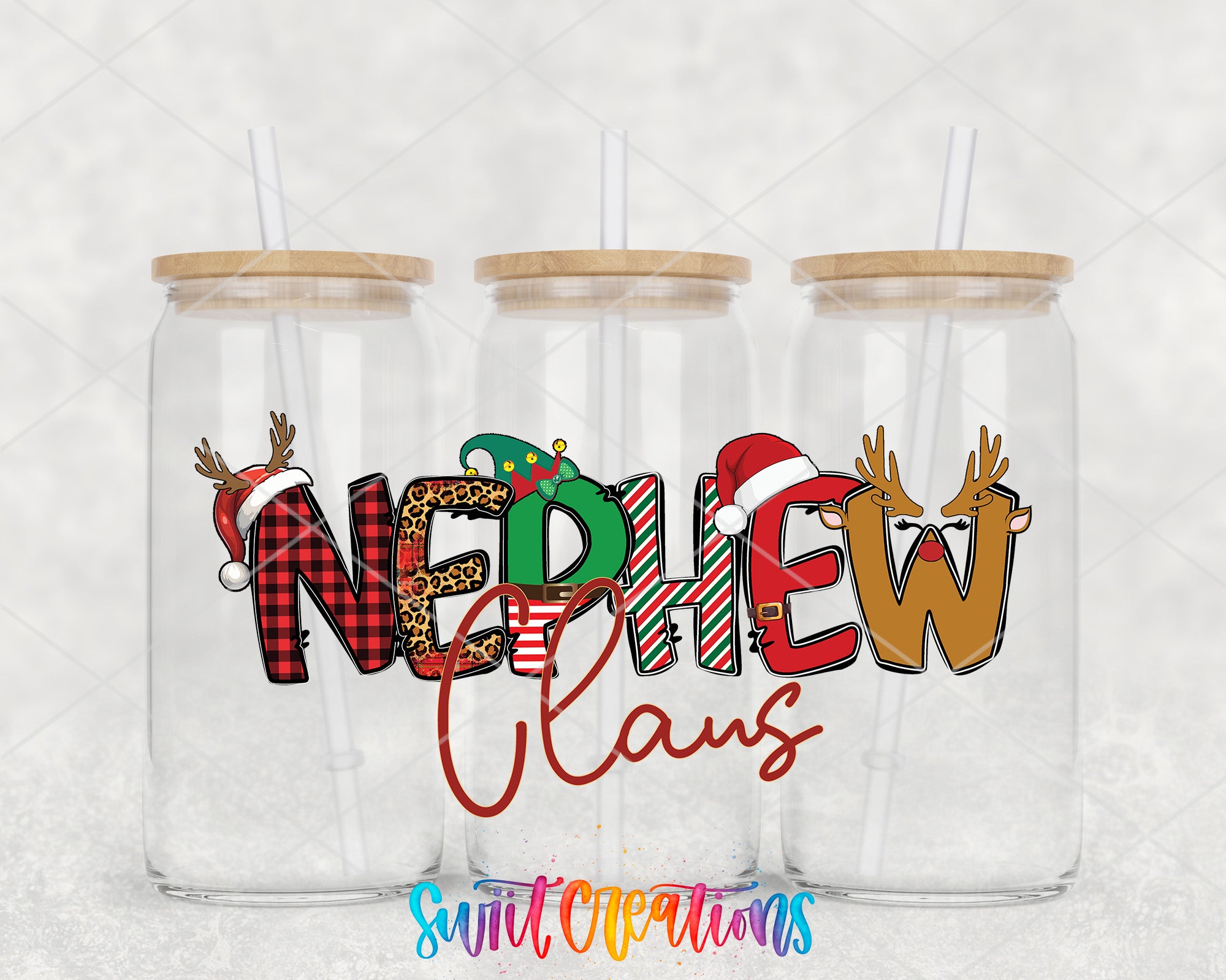 two clear tumblers with merry lettering on them