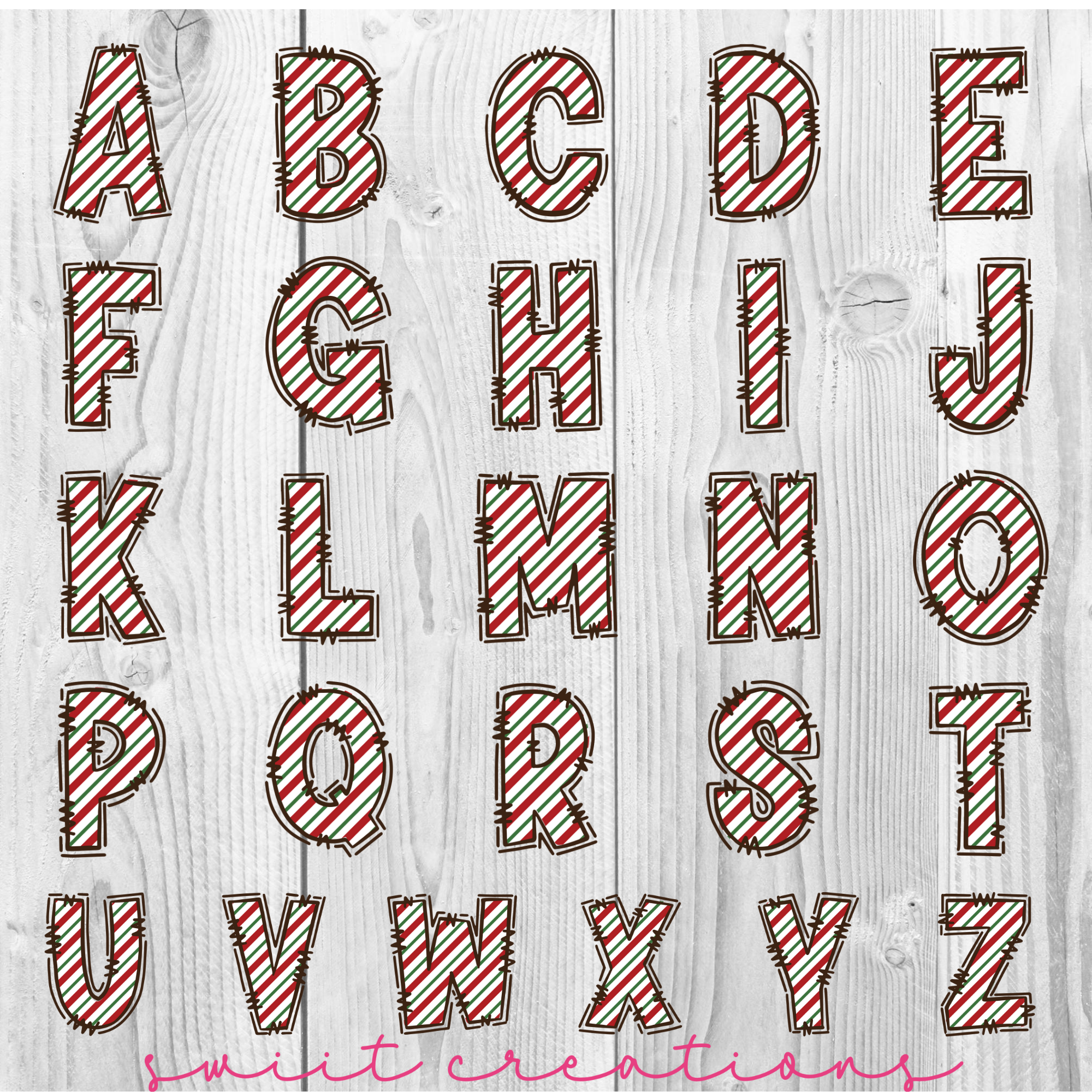 a set of red and white striped letters