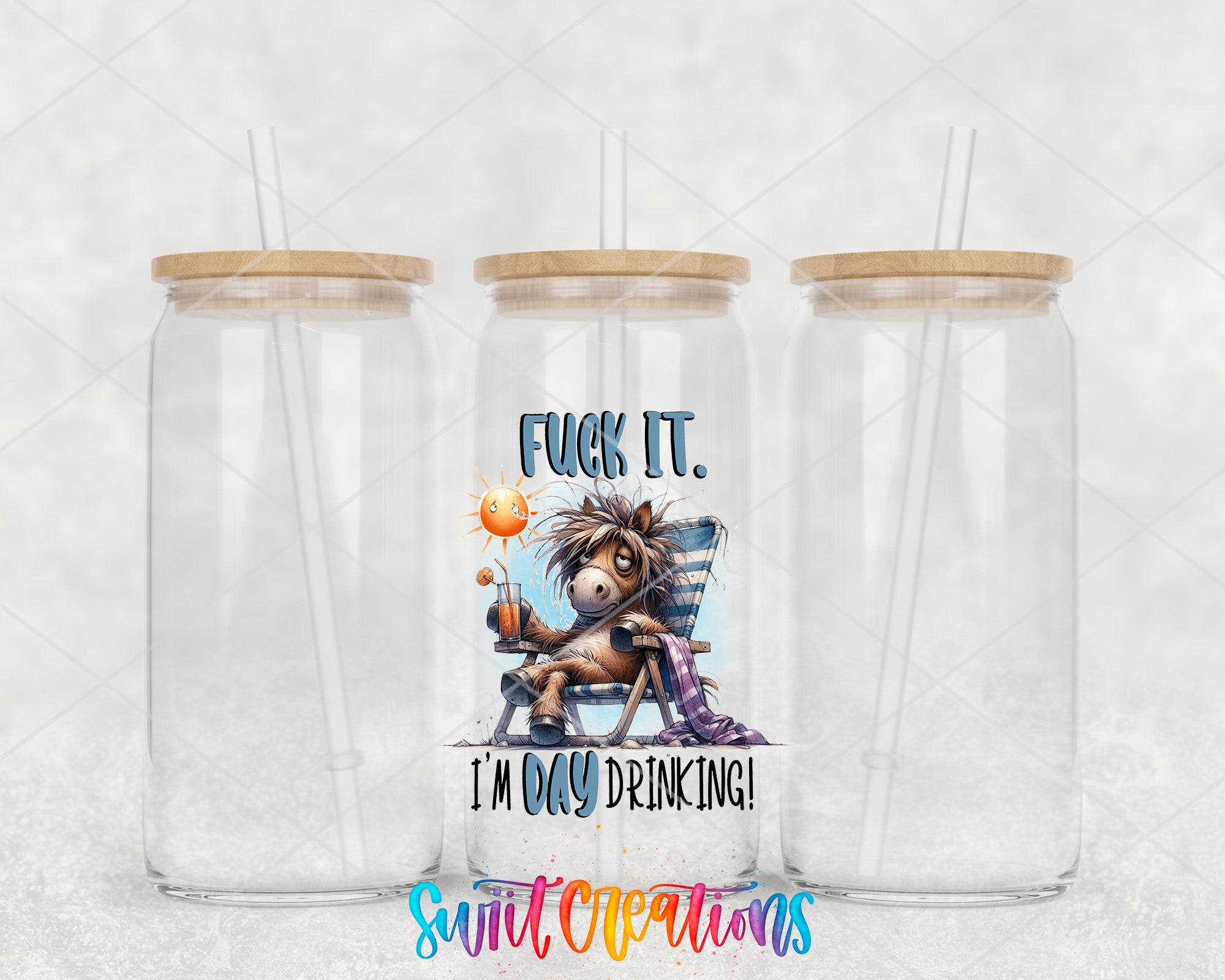 two clear tumblers with a picture of a bear on them
