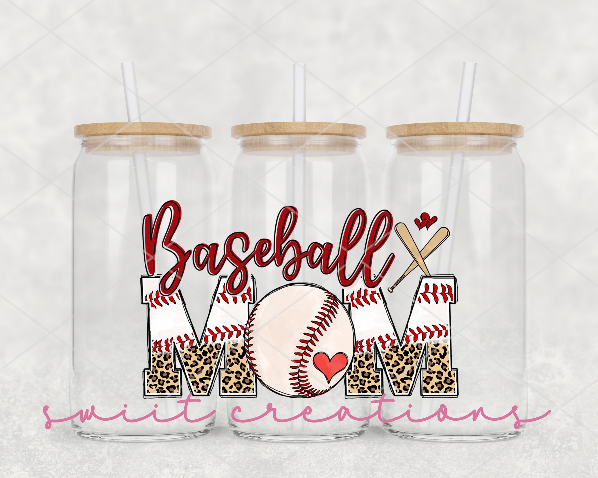 a couple of clear cups with baseball mom on them
