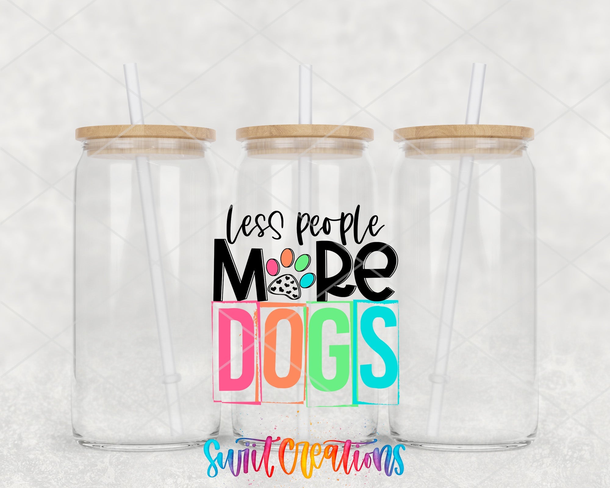 two clear tumblers with the words less people more dogs on them