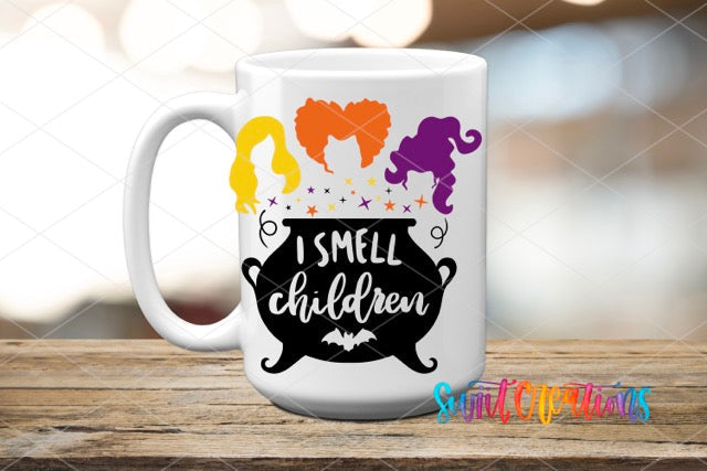 a coffee mug with the words i smell children on it