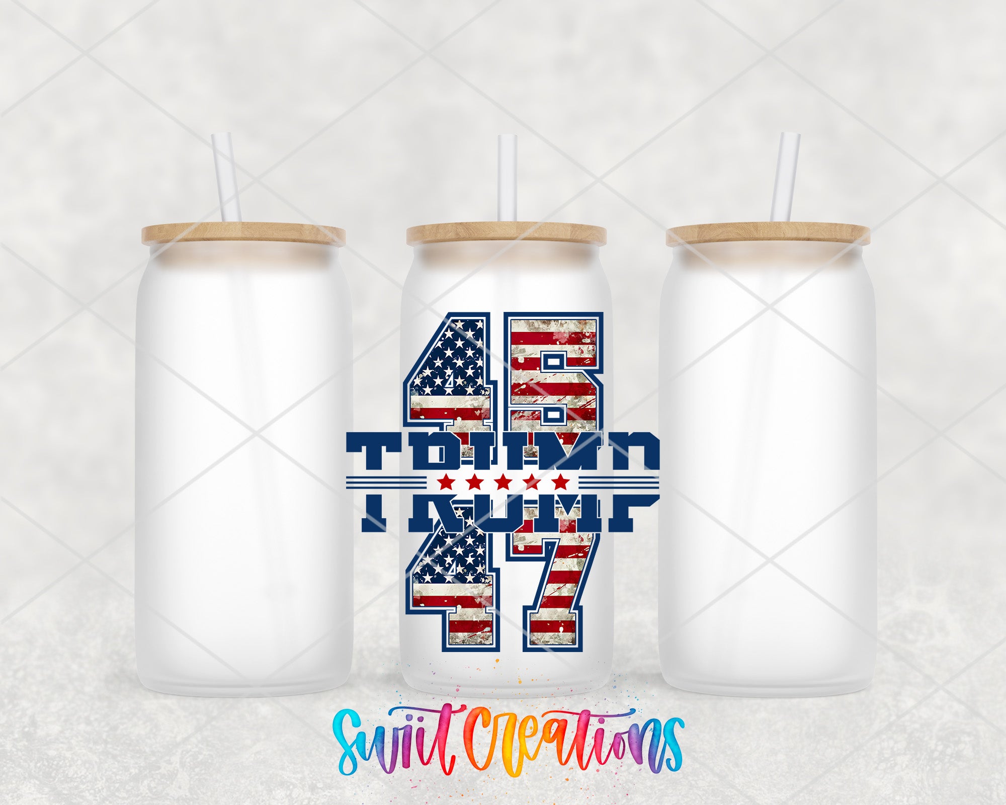 a set of three tumblers with the number four on them