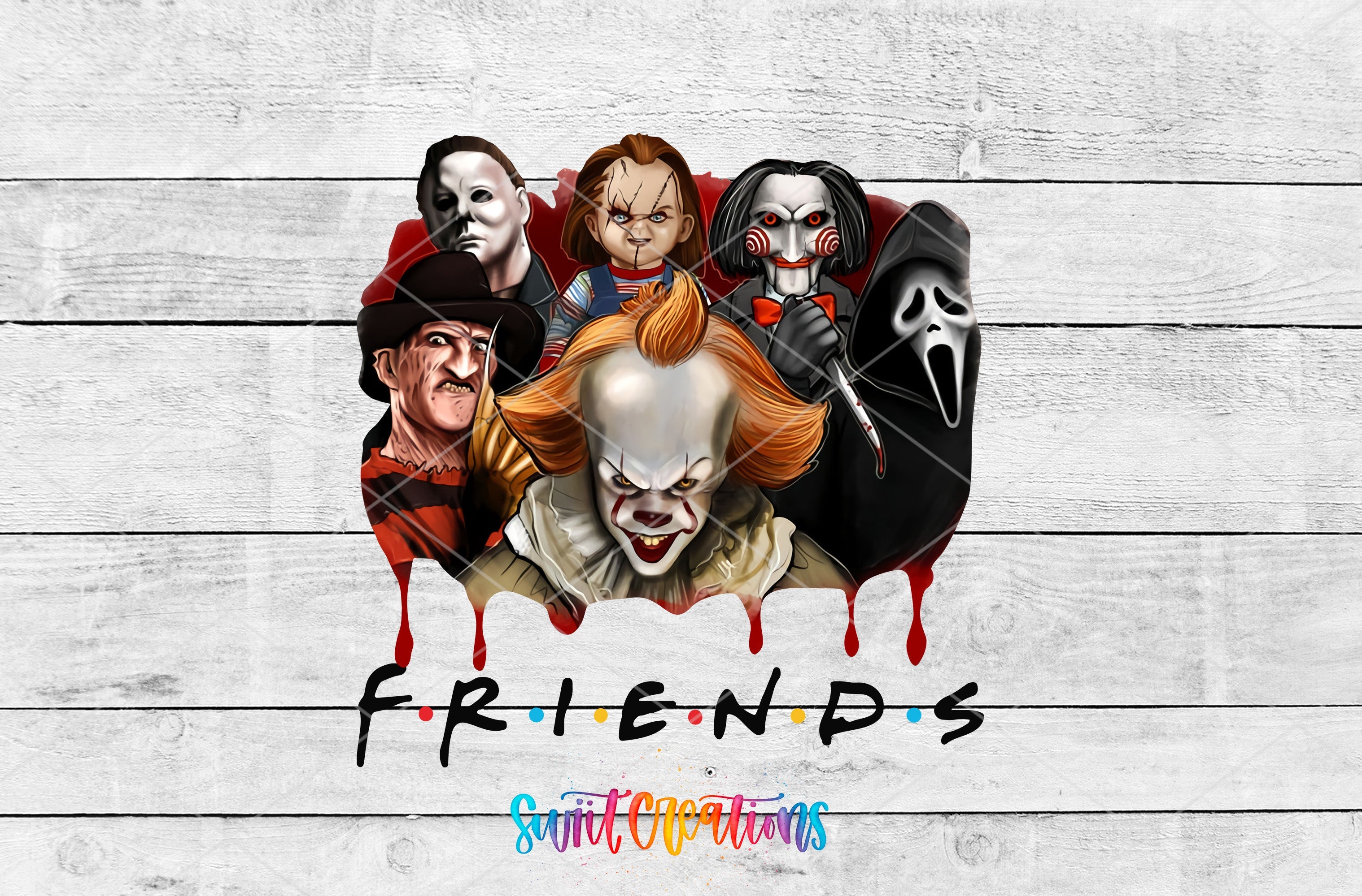 a group of clowns with the words friends painted on them