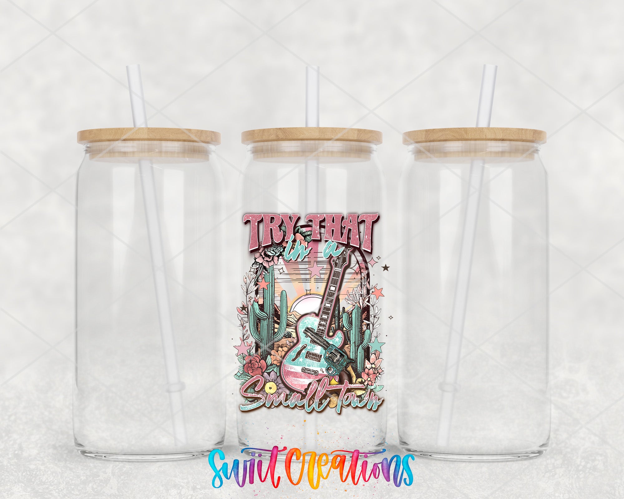 two clear tumblers with wooden lids and straws