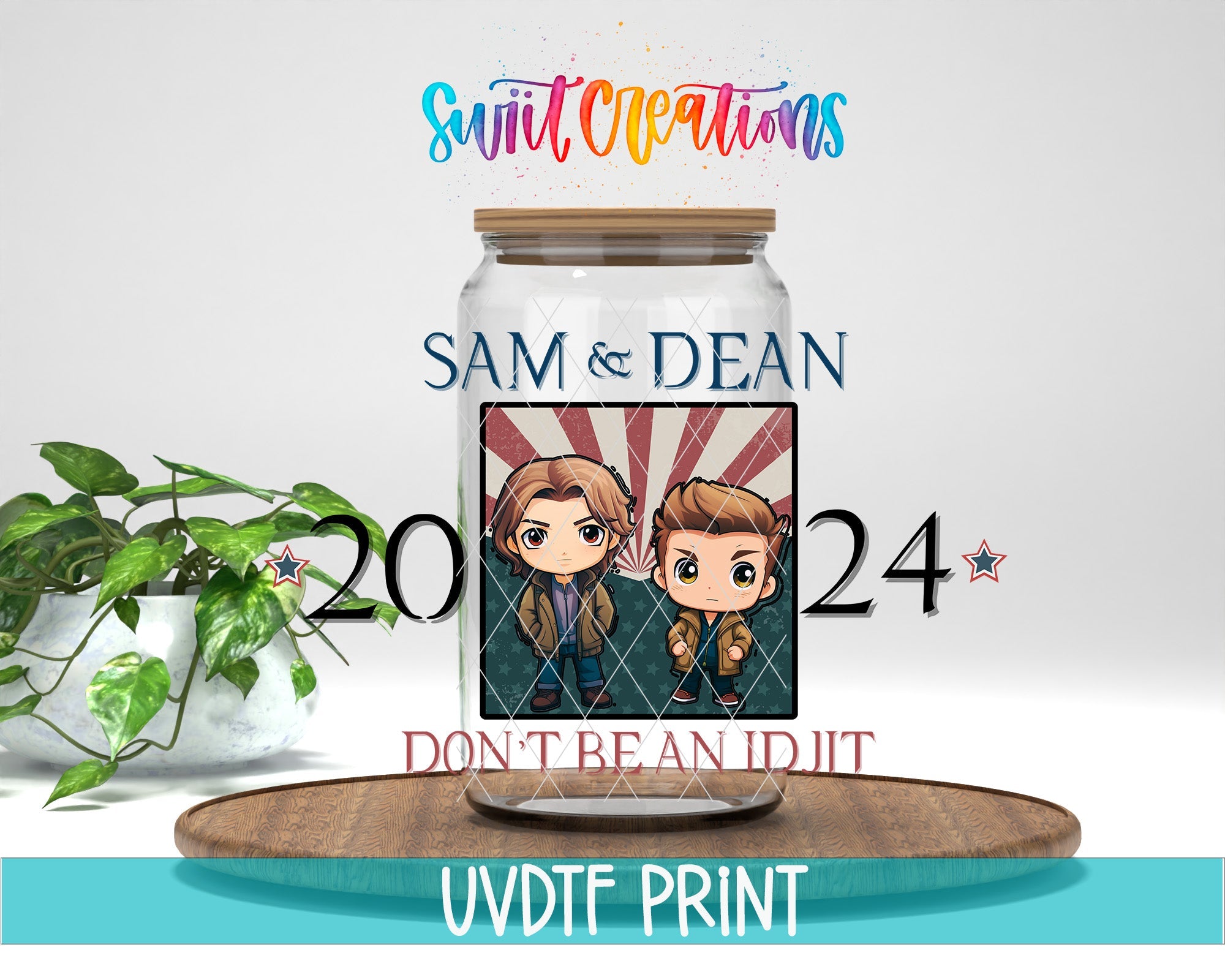 a jar with a picture of two people in it
