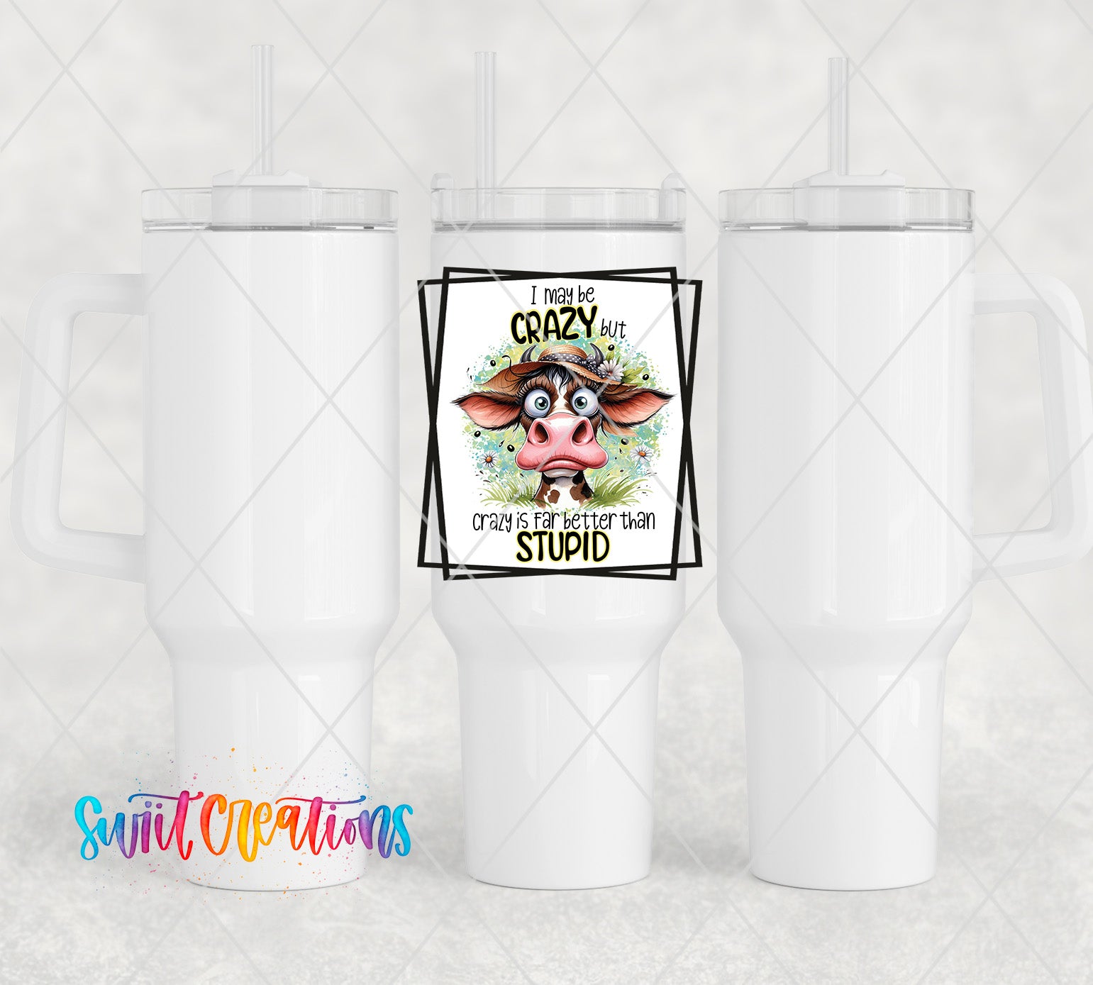 a cup with a picture of a cow on it
