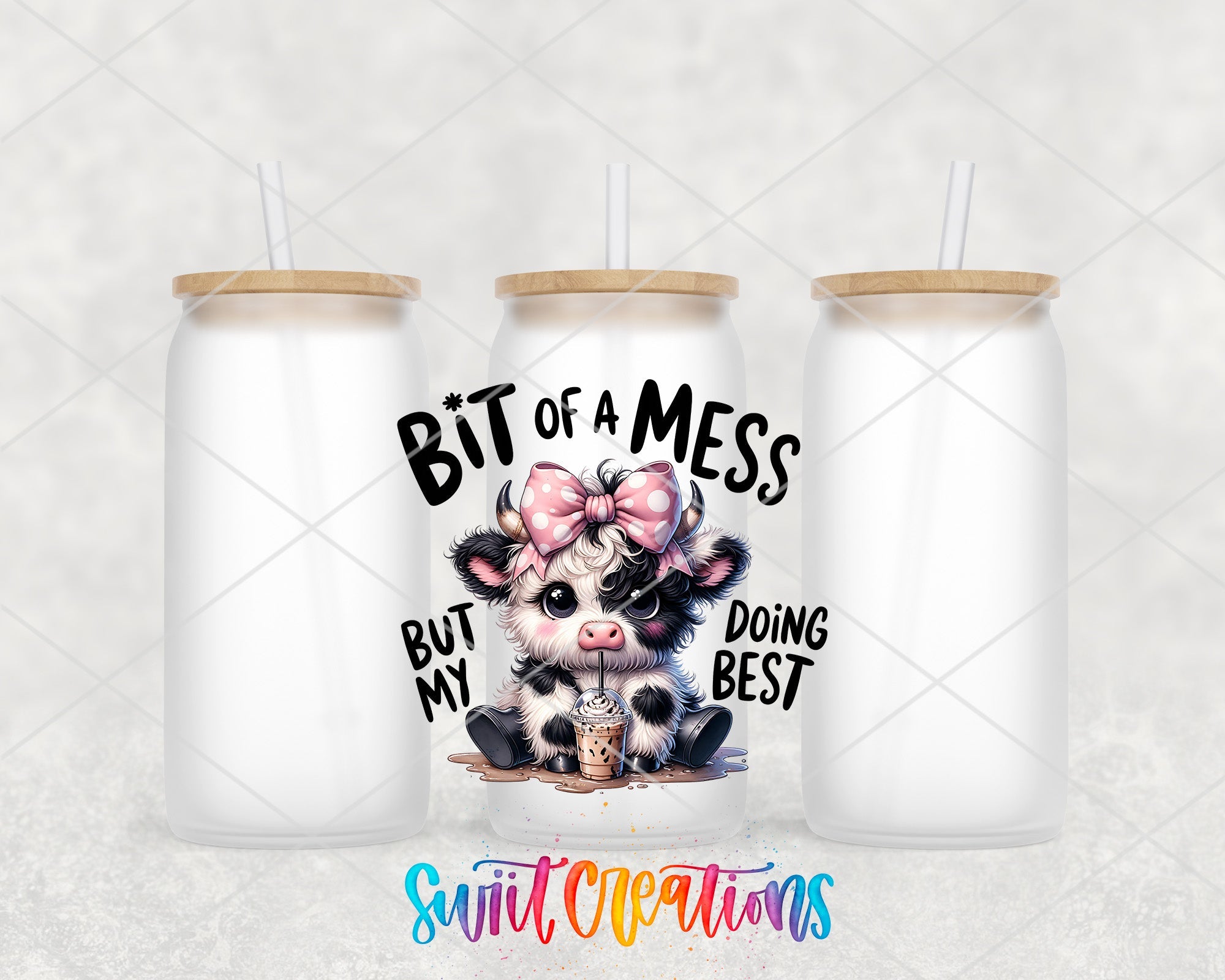 two tumblers with a picture of a cow on them