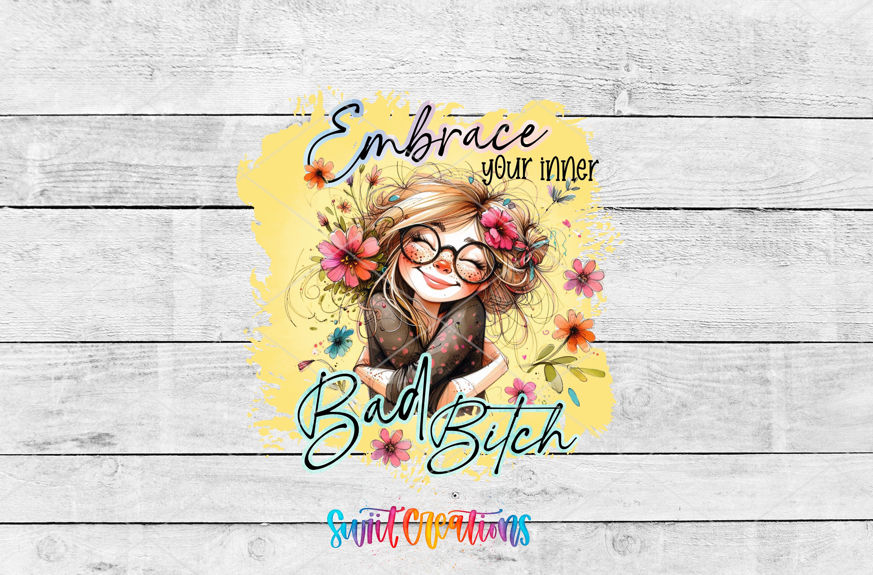 a girl with glasses and flowers on her head