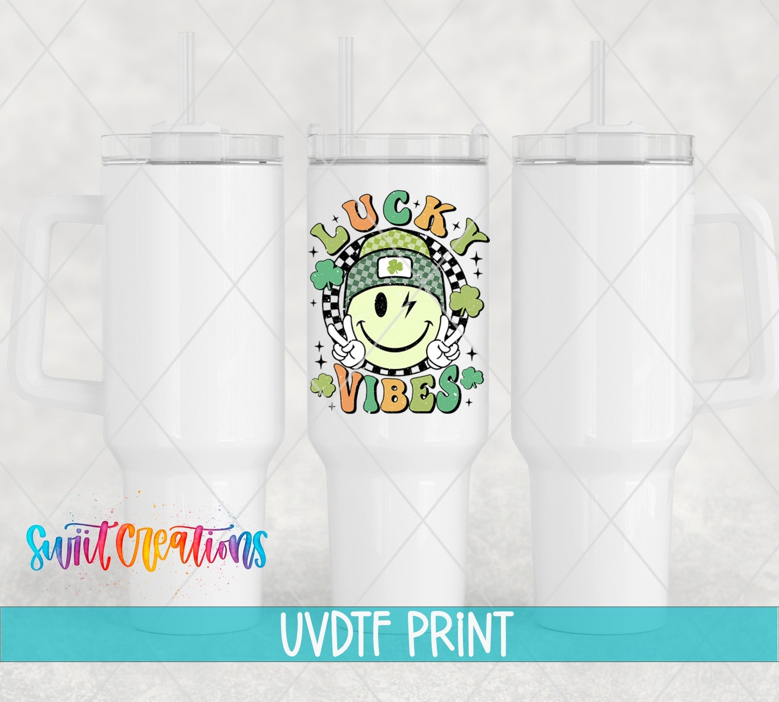 three white tumblers with a smiley face on them