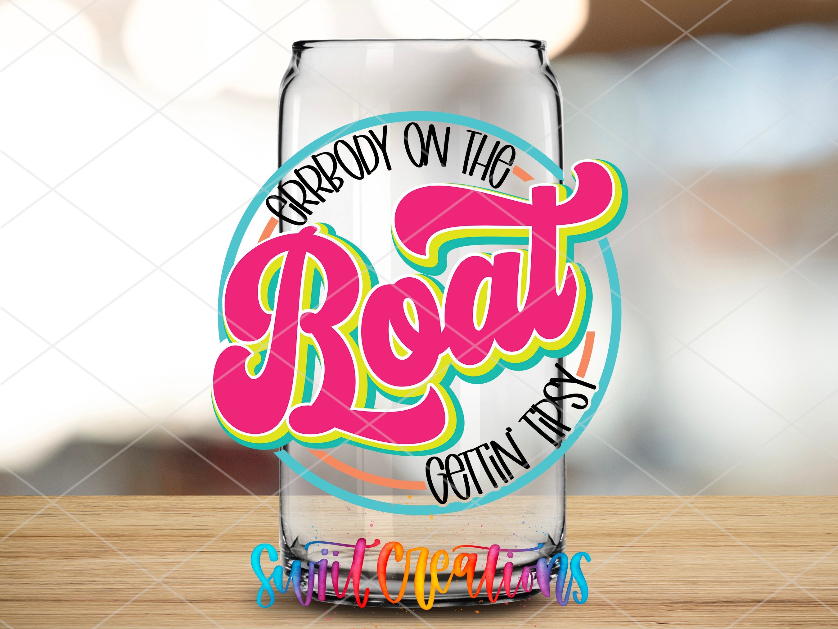a glass with the word root on it