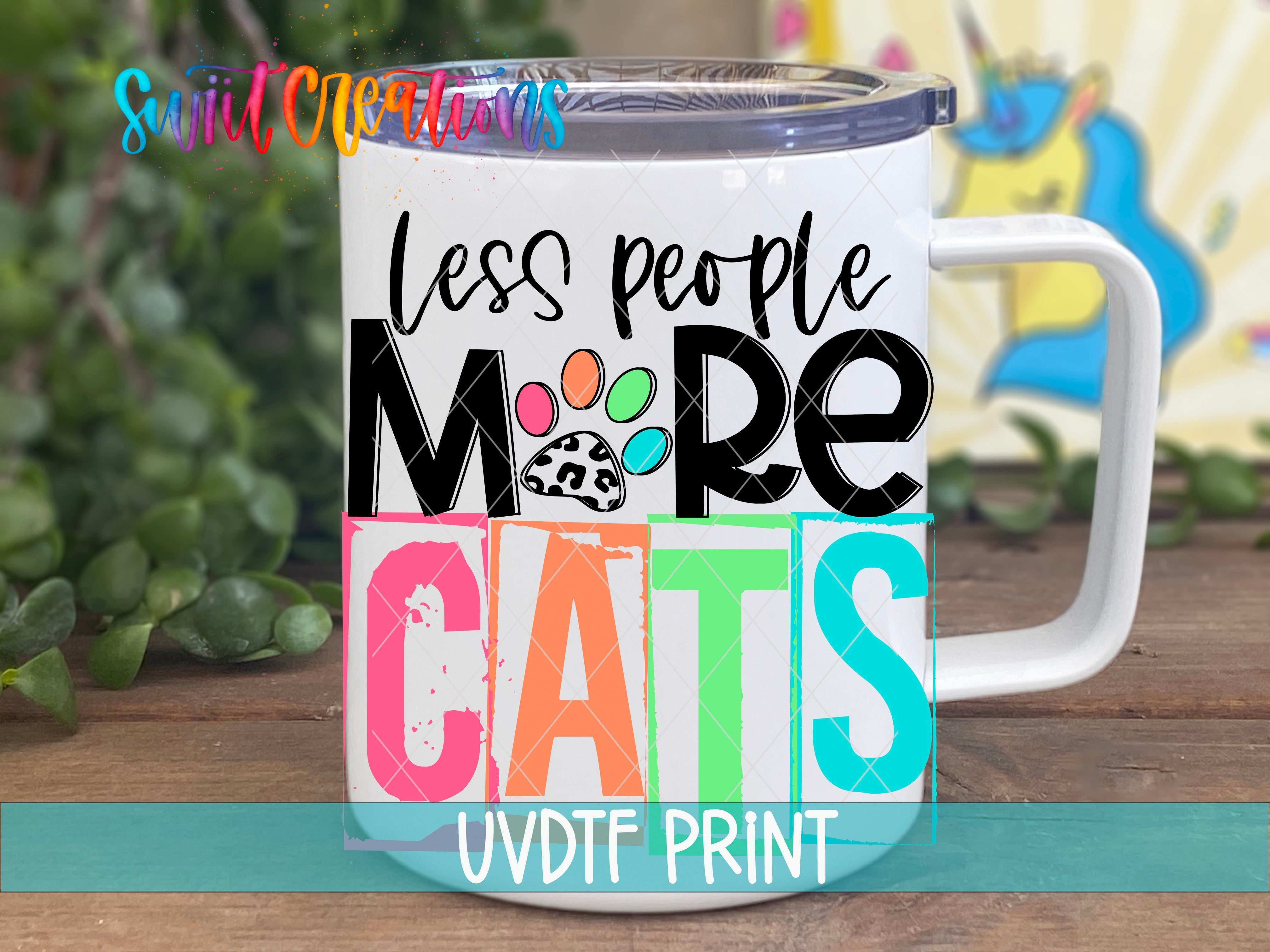 a white coffee mug with the words less people more cats on it