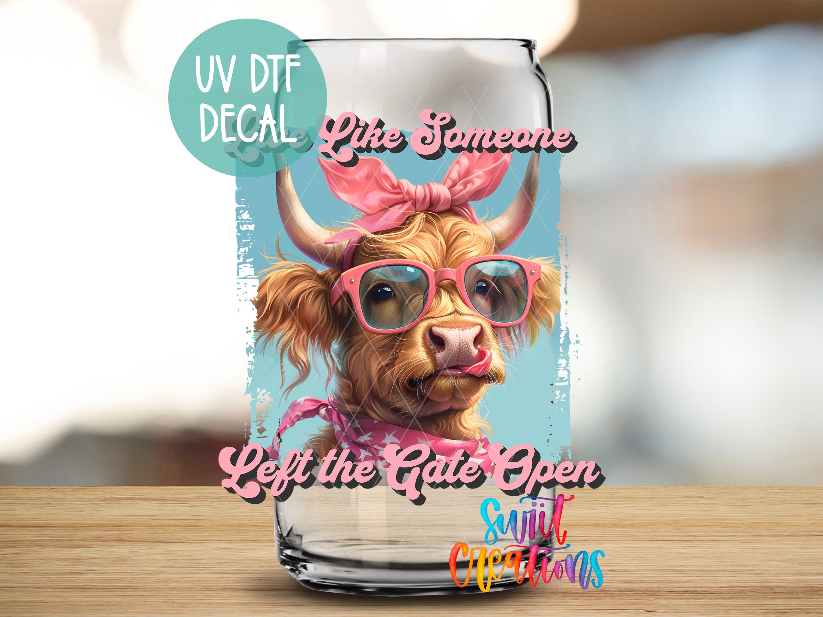 a glass with a picture of a dog wearing sunglasses