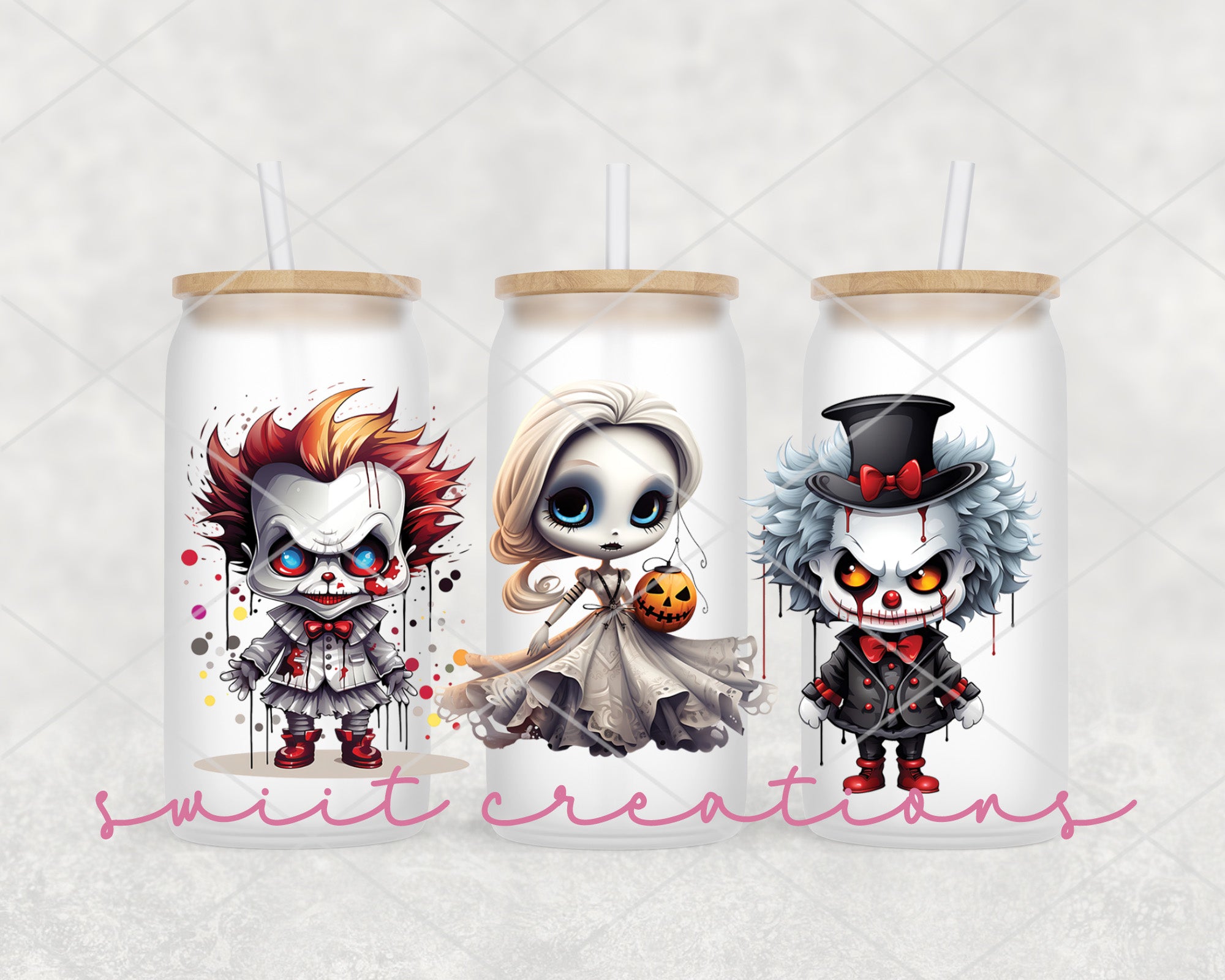 a group of three halloween themed drinks