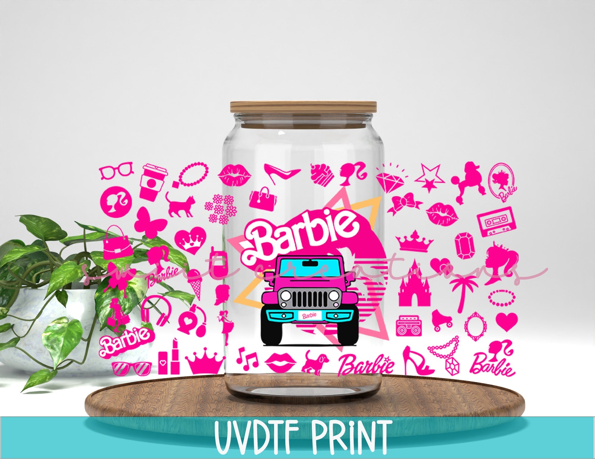 a jar with a picture of a jeep on it