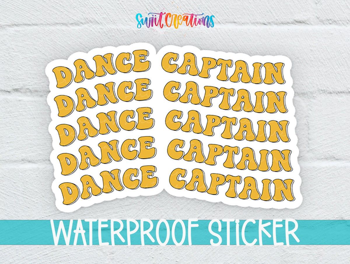 a sticker with the word "DANCE" repeated multiple times in a playful, artistic font.