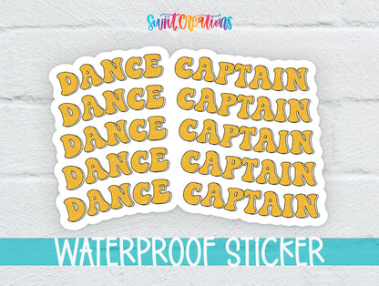 a sticker with the word "DANCE" repeated multiple times in a playful, artistic font.