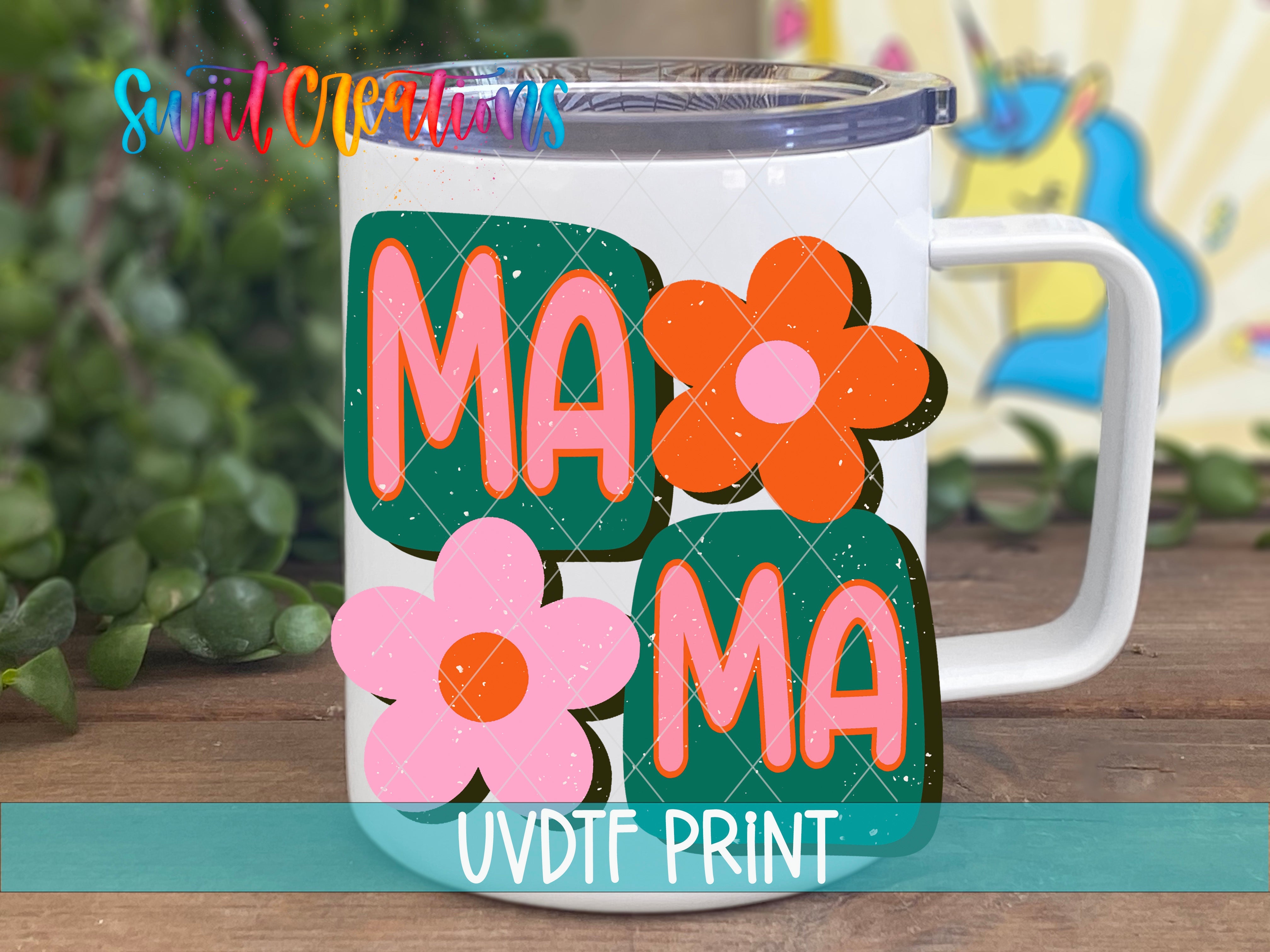 a white coffee mug with a flower design on it