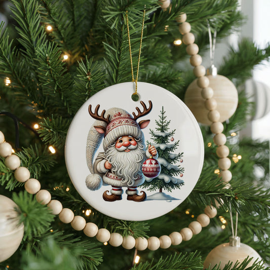 Personalized Santa Christmas ornament, reindeer hat, front view