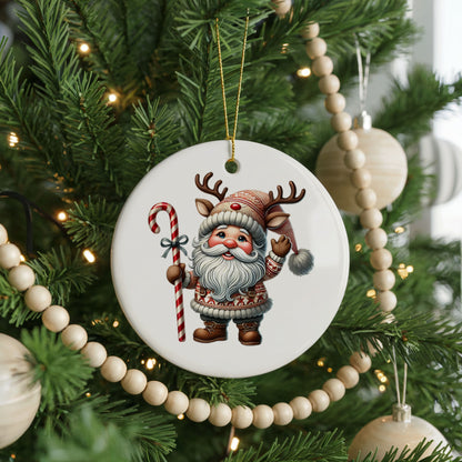 Personalized Santa Christmas ornament, whimsical candy cane, front view