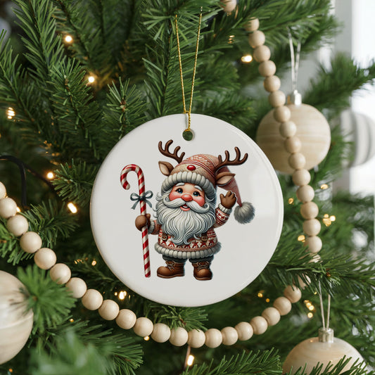 Personalized Santa Christmas ornament, whimsical candy cane, front view
