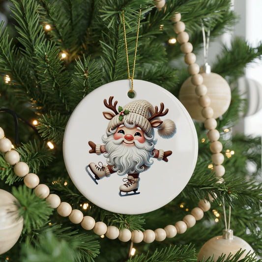 Personalized Santa Christmas ornament, ice skating, front view