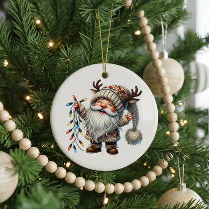 Personalized Santa Christmas ornament, colorful lights, front view