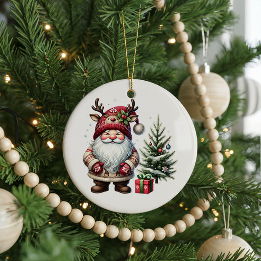 Personalized Santa Christmas ornament, tree and gift, front view