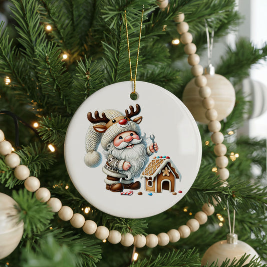 Personalized Santa Christmas ornament, gingerbread house, front view