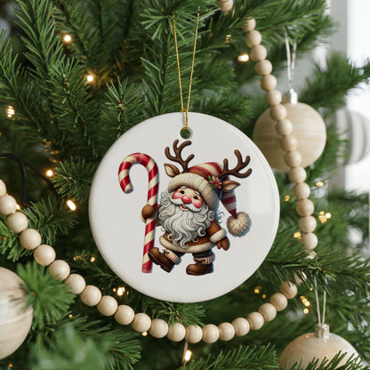 Personalized Santa Christmas ornament, big candy cane, front view