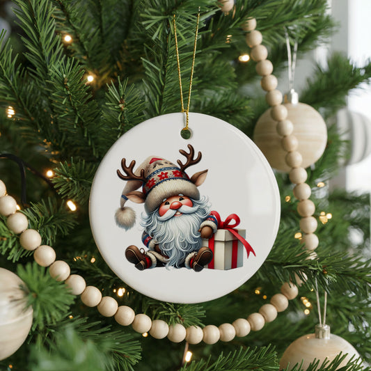 Personalized Santa Christmas ornament, wrapped present, front view