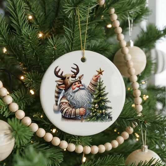 Personalized Santa Christmas ornament, decorating the tree, front view