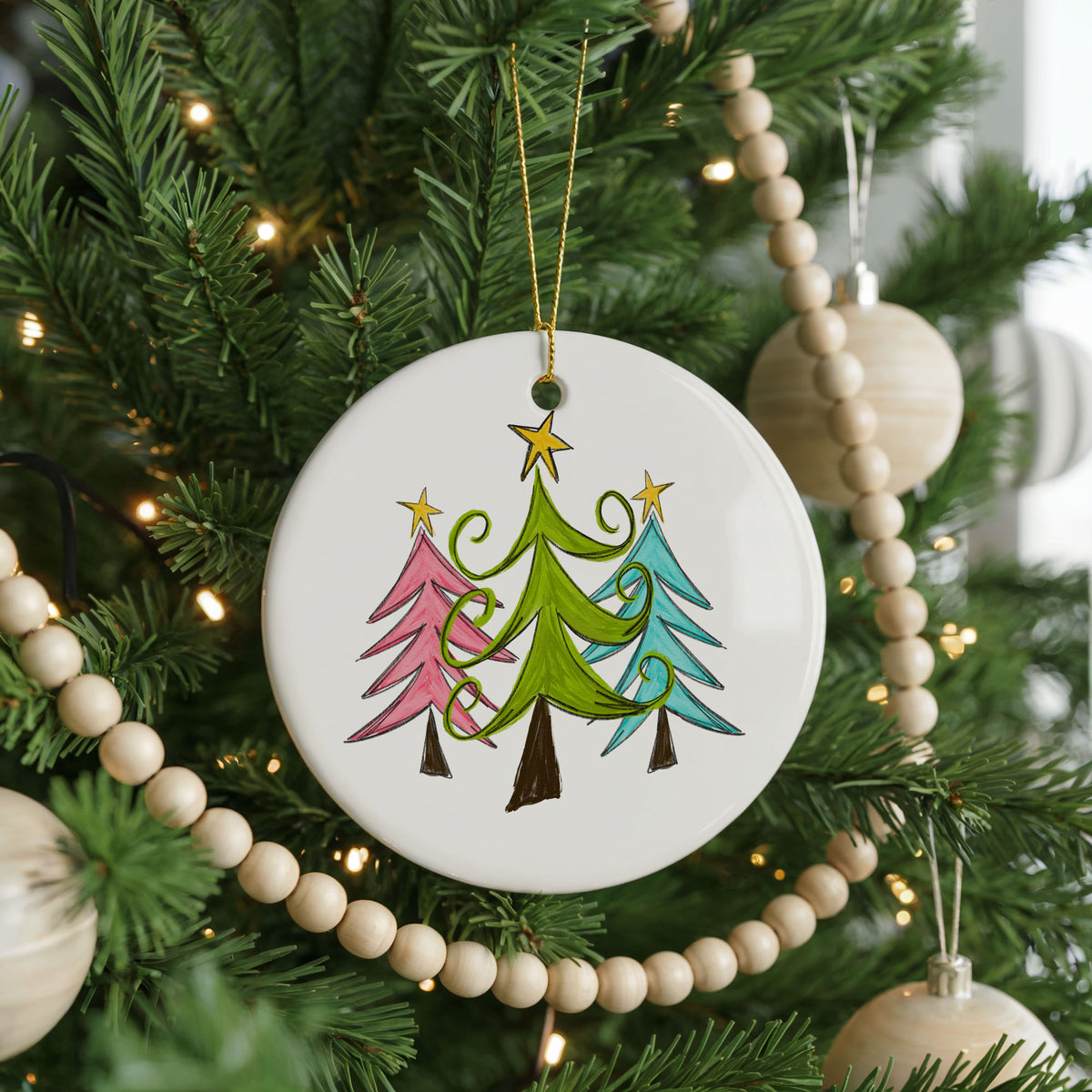 Personalized Christmas Tree Ornament, whimsical trees, front view