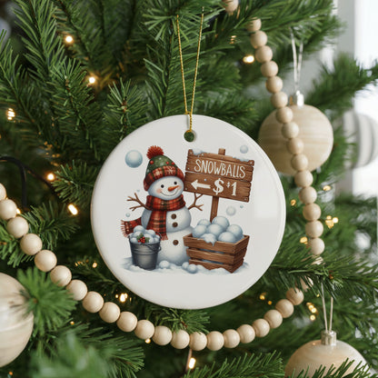 Personalized Snowman Christmas ornament, snowballs for sale, front view