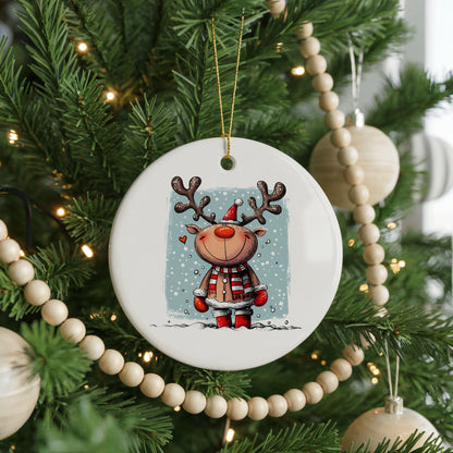 Personalized Reindeer Christmas ornament, winter sweater, front view