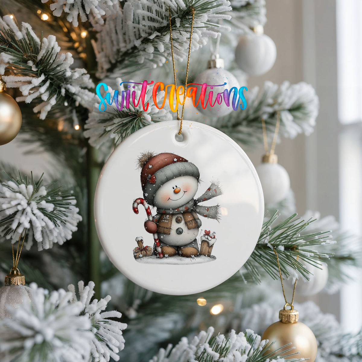 Cute snowman winter ceramic Christmas ornament - image 3