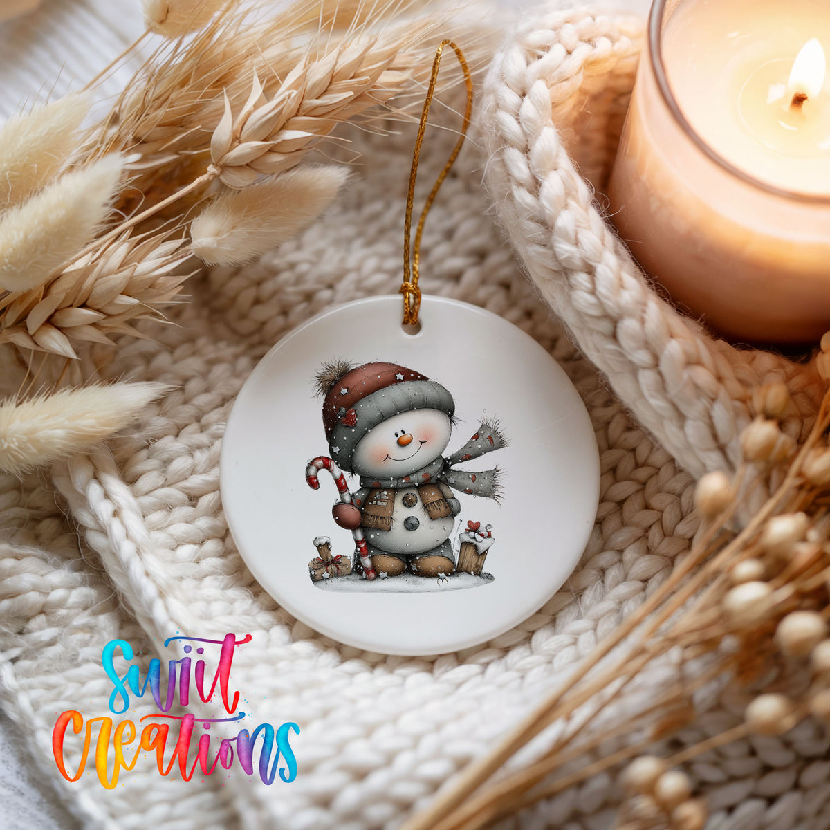 Cute snowman winter ceramic Christmas ornament - image 4